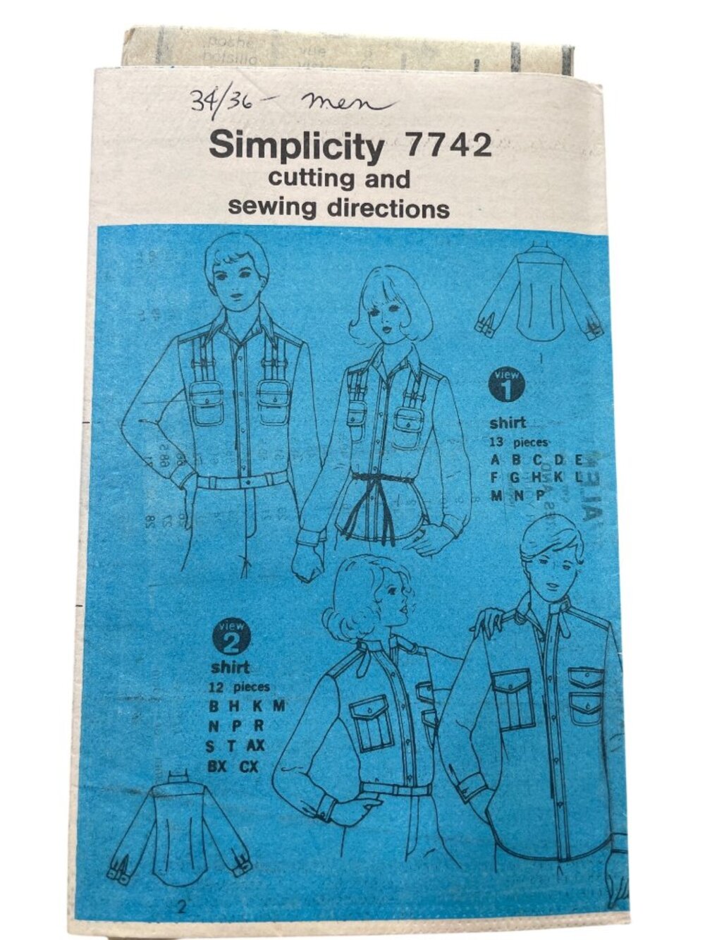 Vintage 70s Simplicity 7742 Sewing Pattern Size 34/36 Men's Shirt Retro UNCUT